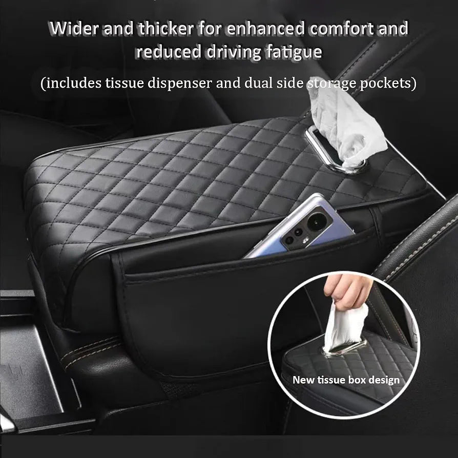 Car Console Armrest Cover with Memory Foam Cushion & Tissue Storage