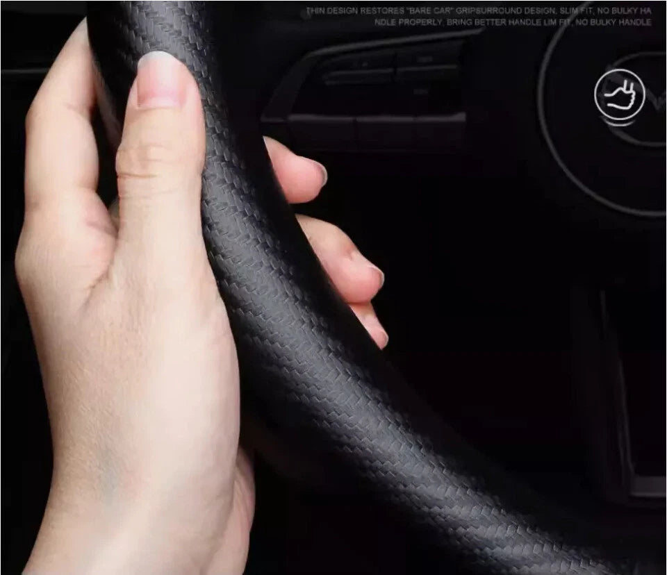 BMW Full Black Carbon Fibre+PU Leather Steering Wheel Cover