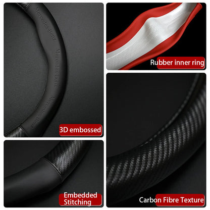 BMW Full Black Carbon Fibre+PU Leather Steering Wheel Cover