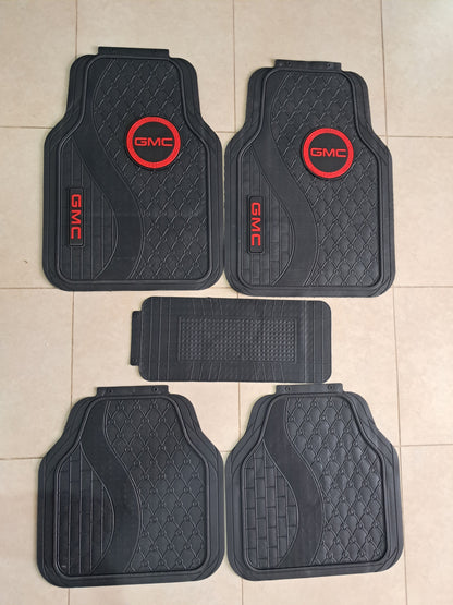 GMC Red Logo 5 Pcs Premium Diamond Pattern Car Floor Mats – Luxury Rubber Set