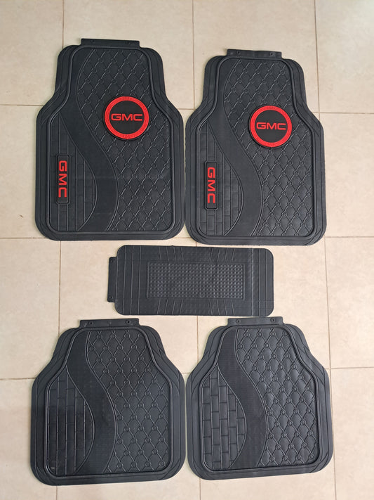 GMC Red Logo 5 Pcs Premium Diamond Pattern Car Floor Mats – Luxury Rubber Set