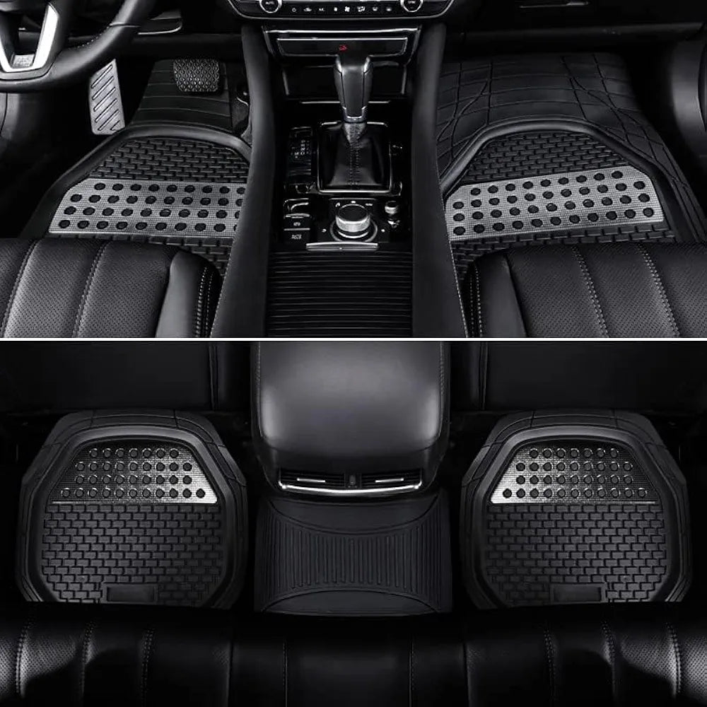 4 Piece Automotive Floor Mats Black Universal Fit Heavy Duty Rubber for all weather protection fits most Cars, SUVs, and Trucks