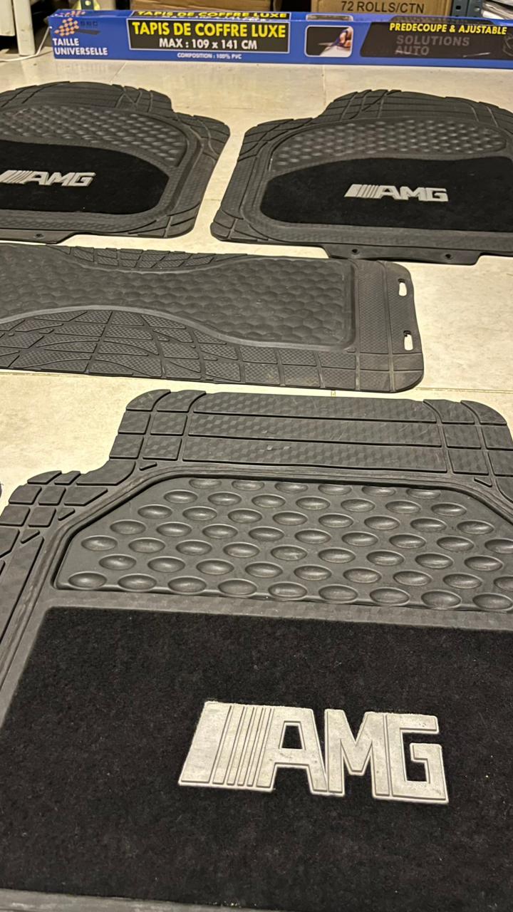AMG Black Luxury Carpet & Rubber Floor Mats – Premium 5PCS Universal Set