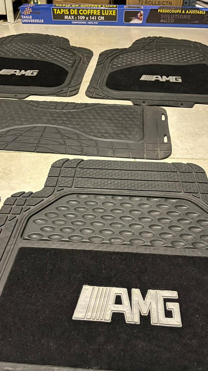 AMG Black Luxury Carpet & Rubber Floor Mats – Premium 5PCS Universal Set