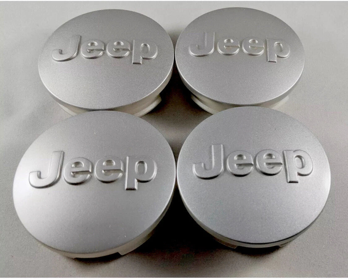 Set of 4 Wheel Center Caps Emblem, 56mm Black Logo Rim Center Hub Caps for Grand Cherokee/Wangler Rubicon/Liberty (Matte Silver)