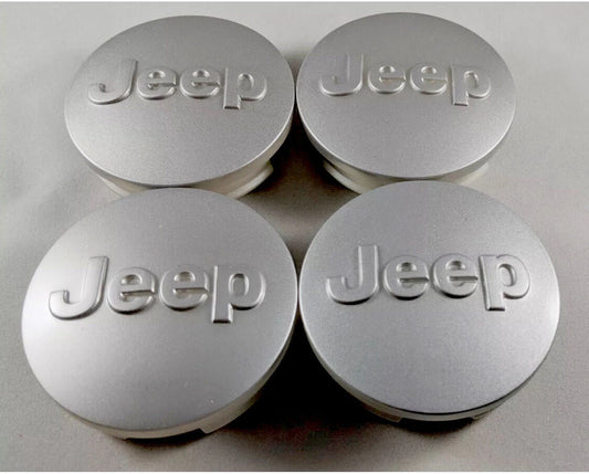 Set of 4 Wheel Center Caps Emblem, 56mm Black Logo Rim Center Hub Caps for Grand Cherokee/Wangler Rubicon/Liberty (Matte Silver)