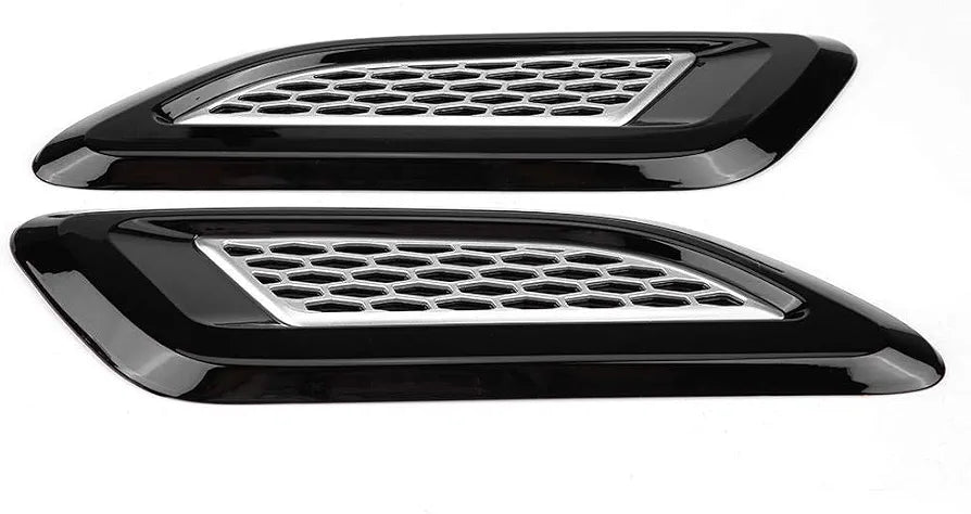 Hood Vents, Exterior Hood Air Vent Outlet Wing Trim (Black & Silver)