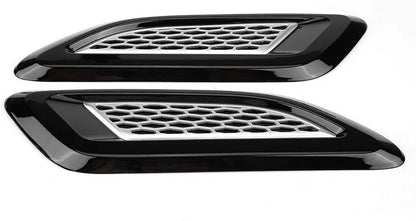 Hood Vents, Exterior Hood Air Vent Outlet Wing Trim (Black & Silver)