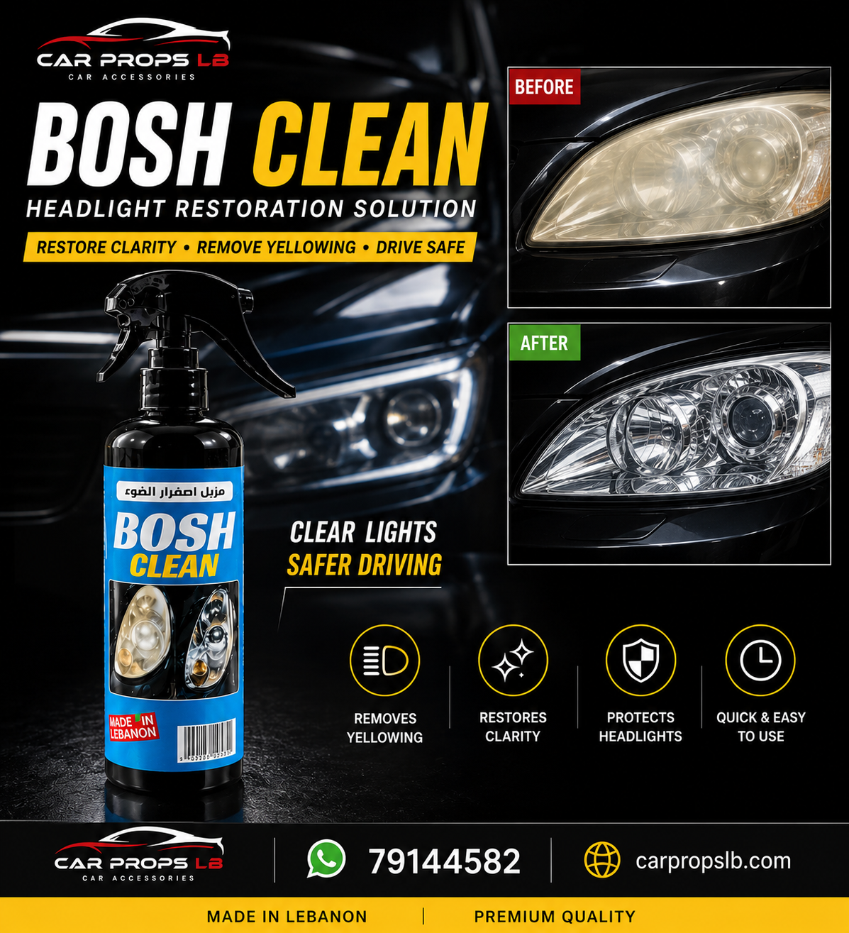 Headlight Restoration Spray – Removes Yellowing & Restores Crystal Clear Headlights