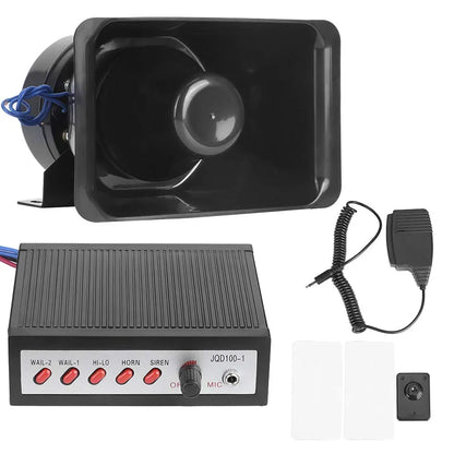 12V 100W 5 Sounds Loud Electronic Safety Horn, Car Warning Alarm with 5 Tones Loud Speaker, Siren Safety Horn Warning Speaker for Vehicles