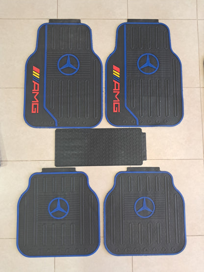 Mercedes AMG 5 Pcs Luxury Rubber Car Floor Mats Set – Sport Edition Blue Trim