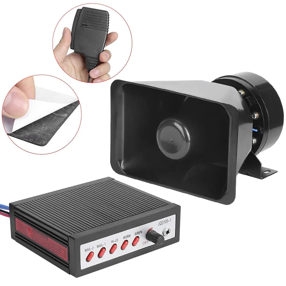 12V 100W 5 Sounds Loud Electronic Safety Horn, Car Warning Alarm with 5 Tones Loud Speaker, Siren Safety Horn Warning Speaker for Vehicles