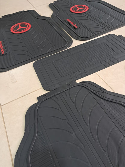 Mercedes Red Logo Premium Line Rubber Mats – Waterproof Anti-Slip 5 Piece Set