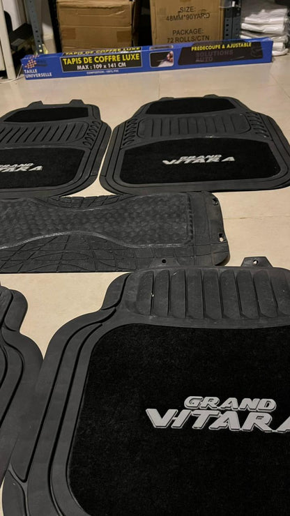 Grand Vitara Black Luxury Carpet & Rubber Floor Mats – Premium 5PCS Universal Set