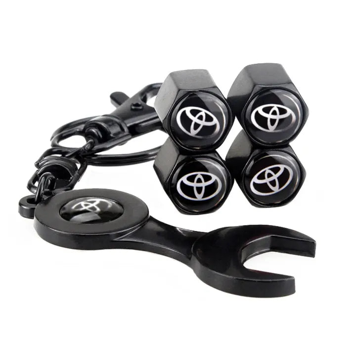 4x Hex Car Tire Wheel Air Stem Dust Valve Cap Cover + Wrench Keychain