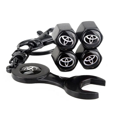 4x Hex Car Tire Wheel Air Stem Dust Valve Cap Cover + Wrench Keychain