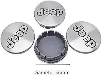 Set of 4 Wheel Center Caps Emblem, 56mm Black Logo Rim Center Hub Caps for Jeep Grand Cherokee/Wangler Rubicon/Liberty (Silver)