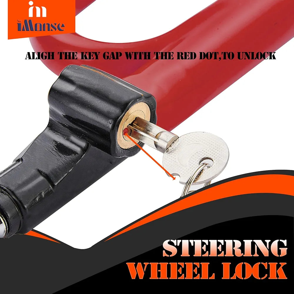 Steering Wheel Lock for Car,Security Wheel Lock Anti Theft Car Locking Device Fit for Cars Trucks Vans and SUVs, Heavy Duty & Lengthened Red