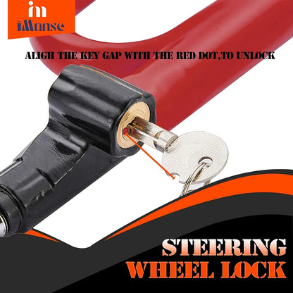 Steering Wheel Lock for Car,Security Wheel Lock Anti Theft Car Locking Device Fit for Cars Trucks Vans and SUVs, Heavy Duty & Lengthened Red