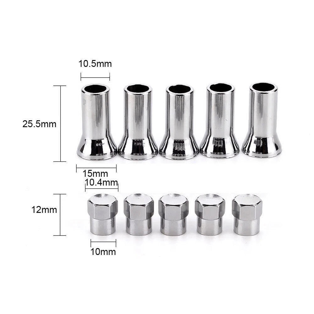 10Pcs Universal Car Tire Wheel Valve Stem Covers TR414 Chrome Hex Caps w/ Sleeve