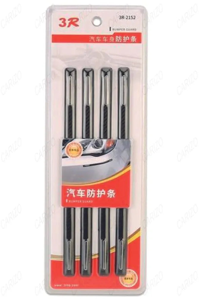 Universal Black & Chrome Anti-Collision Patch Bumper and Door Guard Strip Anti-Scratch Bumper Protector Trim Compatible with All Cars & SUVs (Pack of 4)