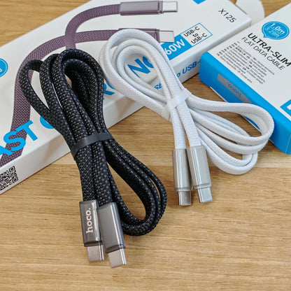 Hoco X125 Charging Cable Type-C to Lightning (Iphone) – 30W Or Type-C to Type-C – 60W Premium flat braided cable with durable Zinc
