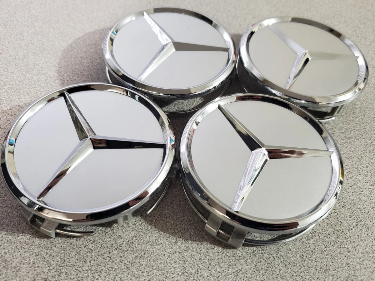 Set Of 4 75MM Wheel Center Rim Hub caps for Mercedes-Benz Silver Chrome Star