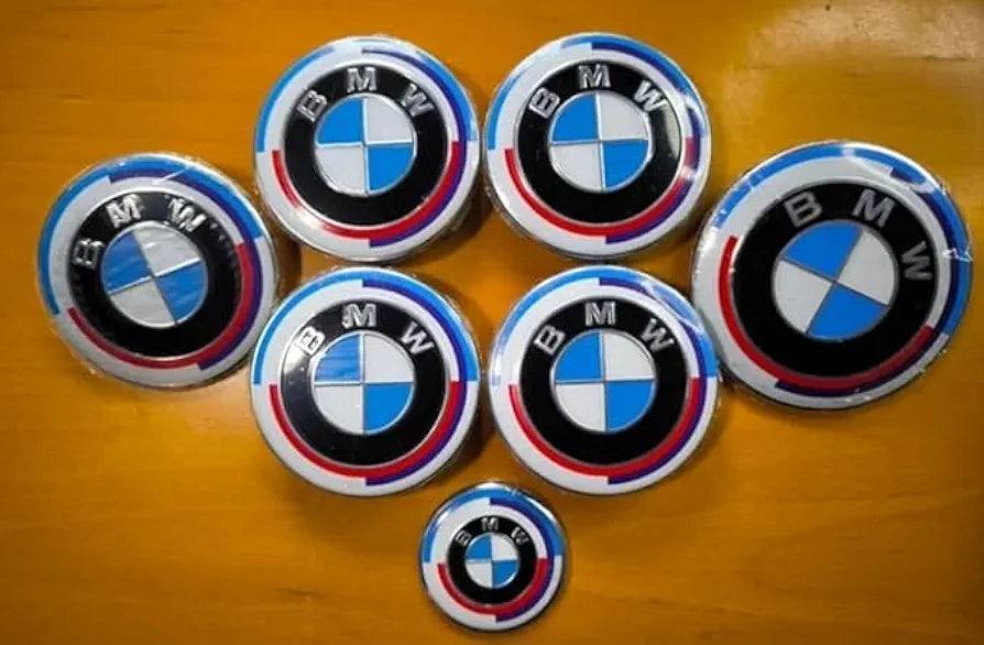 BMW Logo Set with Wheel Center Caps and Steering Wheel Emblem Decal BlueWhite