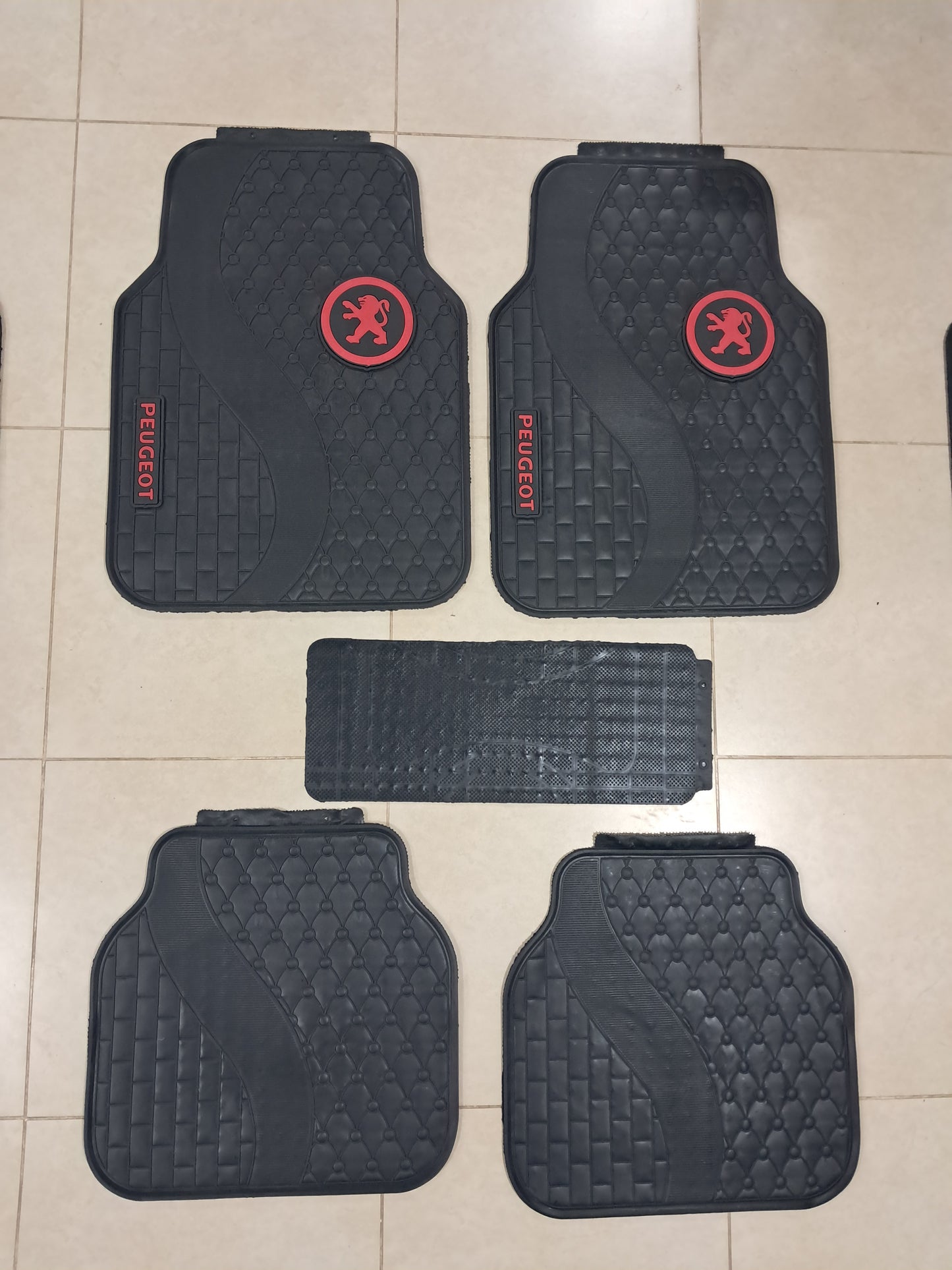 Peugeot Red Logo 3D Luxury Rubber Floor Mats – Universal 5PCS Set