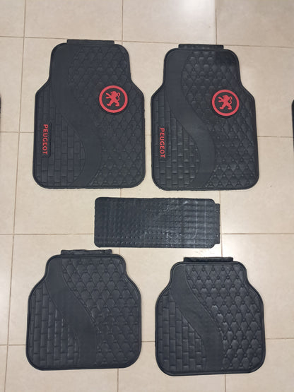 Peugeot Red Logo 3D Luxury Rubber Floor Mats – Universal 5PCS Set