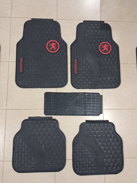 Peugeot Red Logo 3D Luxury Rubber Floor Mats – Universal 5PCS Set