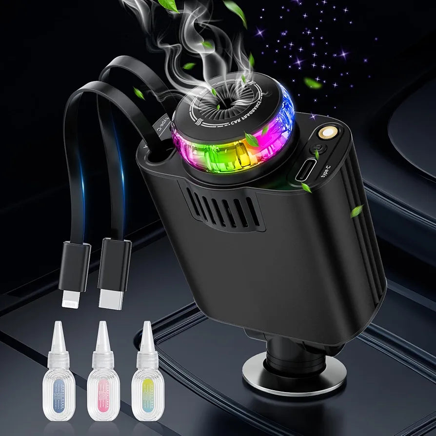 Starlight Car Charger,45W Fast Charging Adapter,5 in 1 Retractable Starry Stars Projection Car Chargers,Charger Adapter Cars Aromatherapy Diffuser for Essential Oils, Cars USB Cable