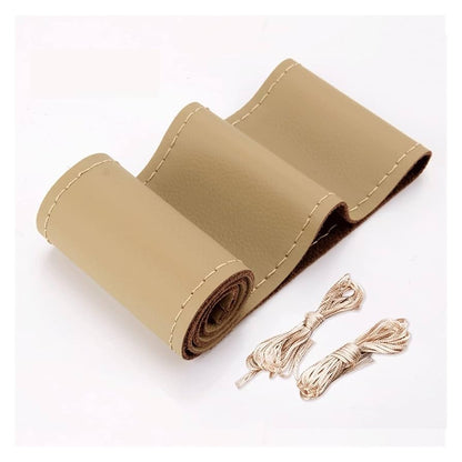 Car Faux Leather Steering Wheel Cover With Needle+Thread Handmake